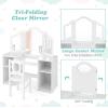 imageINFANS Kids Vanity 2 in 1 Princess Makeup Desk ampamp Chair Set with TriFolding Detachable Mirror Large Storage Shelves Wooden Pretend Play Dressing Table for GirlsWhite with Chair