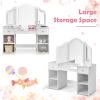 imageINFANS Kids Vanity 2 in 1 Princess Makeup Desk ampamp Chair Set with TriFolding Detachable Mirror Large Storage Shelves Wooden Pretend Play Dressing Table for GirlsWhite Upgrade