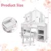 imageINFANS Kids Vanity 2 in 1 Princess Makeup Desk ampamp Chair Set with TriFolding Detachable Mirror Large Storage Shelves Wooden Pretend Play Dressing Table for GirlsWhite Upgrade