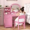 imageINFANS Kids Vanity 2 in 1 Princess Makeup Desk ampamp Chair Set with TriFolding Detachable Mirror Large Storage Shelves Wooden Pretend Play Dressing Table for GirlsPink with Light