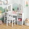 imageINFANS Kids Vanity 2 in 1 Princess Makeup Desk ampamp Chair Set with TriFolding Detachable Mirror Large Storage Shelves Wooden Pretend Play Dressing Table for GirlsWhite with Cloth Drawers