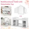 imageINFANS Kids Vanity 2 in 1 Princess Makeup Desk ampamp Chair Set with TriFolding Detachable Mirror Large Storage Shelves Wooden Pretend Play Dressing Table for GirlsWhite Upgrade