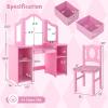 imageINFANS Kids Vanity 2 in 1 Princess Makeup Desk ampamp Chair Set with TriFolding Detachable Mirror Large Storage Shelves Wooden Pretend Play Dressing Table for GirlsPink with Cloth Drawer
