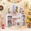 imageINFANS Kids Vanity 2 in 1 Princess Makeup Desk ampamp Chair Set with TriFolding Detachable Mirror Large Storage Shelves Wooden Pretend Play Dressing Table for GirlsWhite with Cloth Drawers