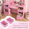 imageINFANS Kids Vanity 2 in 1 Princess Makeup Desk ampamp Chair Set with TriFolding Detachable Mirror Large Storage Shelves Wooden Pretend Play Dressing Table for GirlsPink with Cloth Drawer