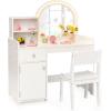 imageINFANS Kids Vanity 2 in 1 Princess Makeup Desk ampamp Chair Set with TriFolding Detachable Mirror Large Storage Shelves Wooden Pretend Play Dressing Table for GirlsWhite with Light