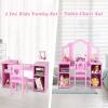 imageINFANS Kids Vanity 2 in 1 Princess Makeup Desk ampamp Chair Set with TriFolding Detachable Mirror Large Storage Shelves Wooden Pretend Play Dressing Table for GirlsPink with Chair