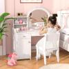 imageINFANS Kids Vanity 2 in 1 Princess Makeup Desk ampamp Chair Set with TriFolding Detachable Mirror Large Storage Shelves Wooden Pretend Play Dressing Table for GirlsWhite with Light