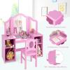imageINFANS Kids Vanity 2 in 1 Princess Makeup Desk ampamp Chair Set with TriFolding Detachable Mirror Large Storage Shelves Wooden Pretend Play Dressing Table for GirlsPink with Chair