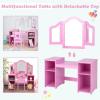 imageINFANS Kids Vanity 2 in 1 Princess Makeup Desk ampamp Chair Set with TriFolding Detachable Mirror Large Storage Shelves Wooden Pretend Play Dressing Table for GirlsPink with Chair