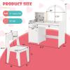 imageINFANS Kids Vanity 2 in 1 Princess Makeup Desk ampamp Chair Set with TriFolding Detachable Mirror Large Storage Shelves Wooden Pretend Play Dressing Table for GirlsWhite with Light