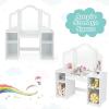 imageINFANS Kids Vanity 2 in 1 Princess Makeup Desk ampamp Chair Set with TriFolding Detachable Mirror Large Storage Shelves Wooden Pretend Play Dressing Table for GirlsWhite with Chair