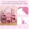 imageINFANS Kids Vanity 2 in 1 Princess Makeup Desk ampamp Chair Set with TriFolding Detachable Mirror Large Storage Shelves Wooden Pretend Play Dressing Table for GirlsPink with Cloth Drawer