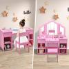 imageINFANS Kids Vanity 2 in 1 Princess Makeup Desk ampamp Chair Set with TriFolding Detachable Mirror Large Storage Shelves Wooden Pretend Play Dressing Table for GirlsPink Upgrade