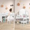 imageINFANS Kids Vanity 2 in 1 Princess Makeup Desk ampamp Chair Set with TriFolding Detachable Mirror Large Storage Shelves Wooden Pretend Play Dressing Table for GirlsWhite Upgrade