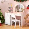 imageINFANS Kids Vanity 2 in 1 Princess Makeup Desk ampamp Chair Set with TriFolding Detachable Mirror Large Storage Shelves Wooden Pretend Play Dressing Table for GirlsWhite with Light