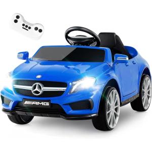 imageINFANS 12V Electric Kids Ride On Car Licensed Mercedes Benz GLA45 Toy Car with Remote Control MP3 Plug USB 2 Speeds LED Lights Battery Powered Toy Vehicle for Toddler Children WhiteBlue