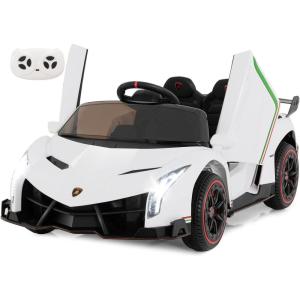 imageINFANS 2 Seater Kids Ride on Car 12V 4WD Licensed Lamborghini Veneno Powered Electric Vehicle with Hydraulic Doors Rocking Mode Adjustable Speeds Remote Control MP3 Headlight BlackWhite
