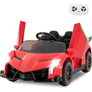 imageINFANS 2 Seater Kids Ride on Car 12V 4WD Licensed Lamborghini Veneno Powered Electric Vehicle with Hydraulic Doors Rocking Mode Adjustable Speeds Remote Control MP3 Headlight BlackRed