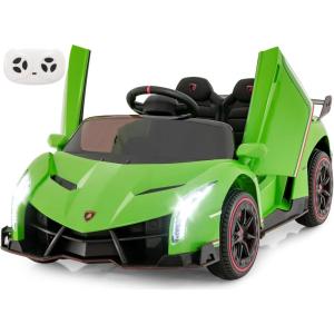 imageINFANS 2 Seater Kids Ride on Car 12V 4WD Licensed Lamborghini Veneno Powered Electric Vehicle with Hydraulic Doors Rocking Mode Adjustable Speeds Remote Control MP3 Headlight BlackGreen