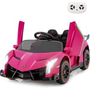 imageINFANS 2 Seater Kids Ride on Car 12V 4WD Licensed Lamborghini Veneno Powered Electric Vehicle with Hydraulic Doors Rocking Mode Adjustable Speeds Remote Control MP3 Headlight BlackCoral