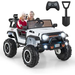 imageINFANS 24V 2 Seater Ride on Car for Kids 2WD4WD Battery Powered with Remote Control Music USB MP3 Spring Suspension 20quot Wide Seat Electric Jeep Toys for Boys Girls Aged 3 WhiteWhite
