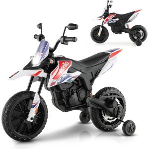 imageINFANS Kids Motorcycle 12V Licensed Aprilia RX125 Electric Ride on Motorbike for Toddlers with Training Wheels Spring Suspension Headlight Music Children Ages 38 RedIvory