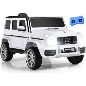 imageINFANS Licensed Mercedes Benz G63 Kids Ride On Car 12V Electric Vehicle with Remote Control Double Open Doors Music Bluetooth Wheels Suspension Battery Powered for Children Boy Girl BlackWhite