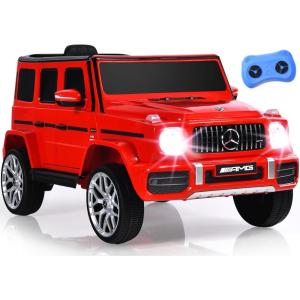 imageINFANS Licensed Mercedes Benz G63 Kids Ride On Car 12V Electric Vehicle with Remote Control Double Open Doors Music Bluetooth Wheels Suspension Battery Powered for Children Boy Girl BlackRed