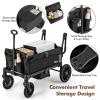imageINFANS Wagon Stroller for 2 Kids Collapsible Adjustable Push Pull Handle Bar 2 Seater Stroller Wagon with Removable Canopy Snack Tray Comfortable DropDown footwell and Upholstered SeatsBlack