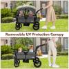 imageINFANS Wagon Stroller for 2 Kids Collapsible Adjustable Push Pull Handle Bar 2 Seater Stroller Wagon with Removable Canopy Snack Tray Comfortable DropDown footwell and Upholstered SeatsGrey