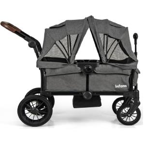 imageINFANS Wagon Stroller for 2 Kids Collapsible Adjustable Push Pull Handle Bar 2 Seater Stroller Wagon with Removable Canopy Snack Tray Comfortable DropDown footwell and Upholstered SeatsGrey