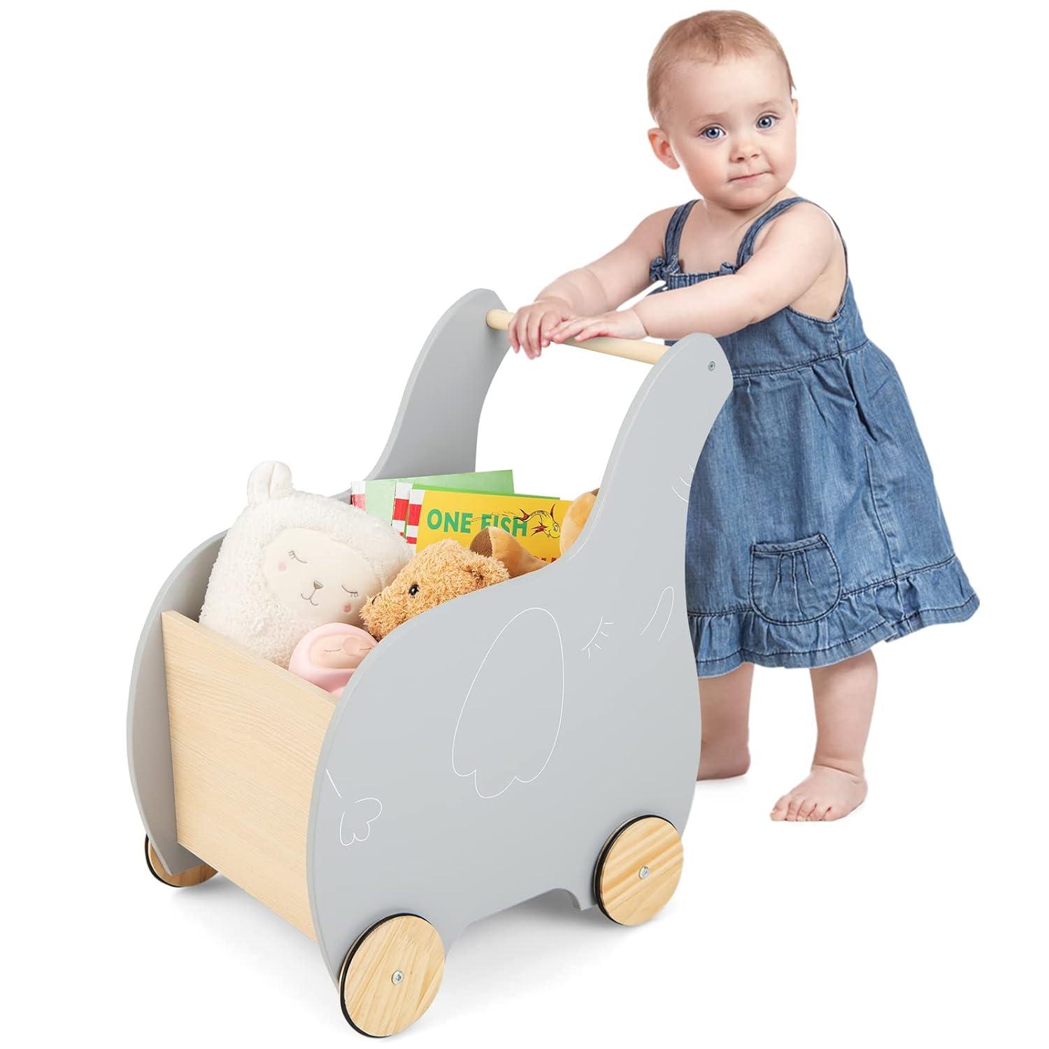 imageINFANS 2 in 1 Baby Wooden Push Learning Walker with Wheels Toddlers Wagon Push and Pull Toy Kid Shopping Cart Stroller for Children Baby Girls Boys Age 1 2 3 Years Old