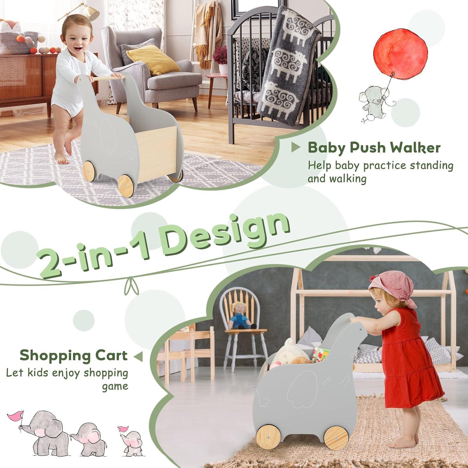 imageINFANS 2 in 1 Baby Wooden Push Learning Walker with Wheels Toddlers Wagon Push and Pull Toy Kid Shopping Cart Stroller for Children Baby Girls Boys Age 1 2 3 Years Old