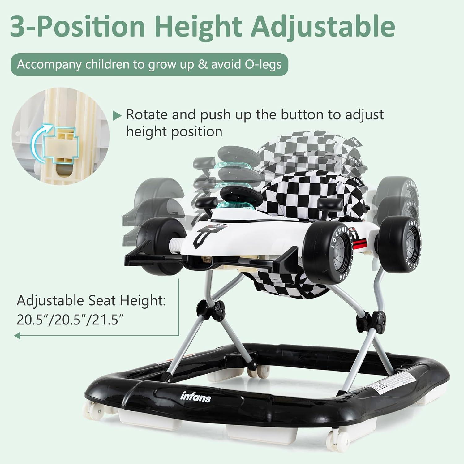 imageINFANS 4 in 1 Baby Walker Foldable Toddler Activity Center with Adjustable Height Padded Seat Music Light Removable Tray Push Walker for Girls Boys Aged 618 Months RedIvory