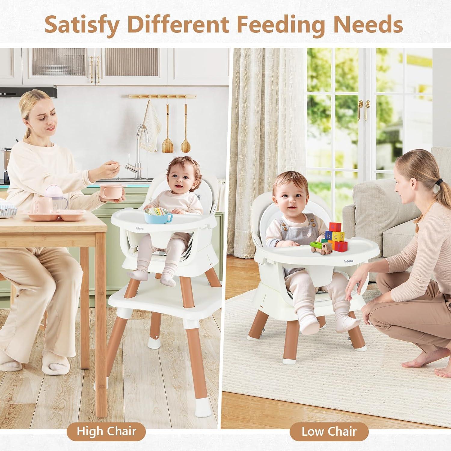 imageINFANS 8 in 1 Baby High Chair Convertible Highchair for Babies and Toddlers Infant Dining Booster Seat Building Block Table Kids Stool Table Chair Set with Removable Tray 8 in 1 Light BrownWhite