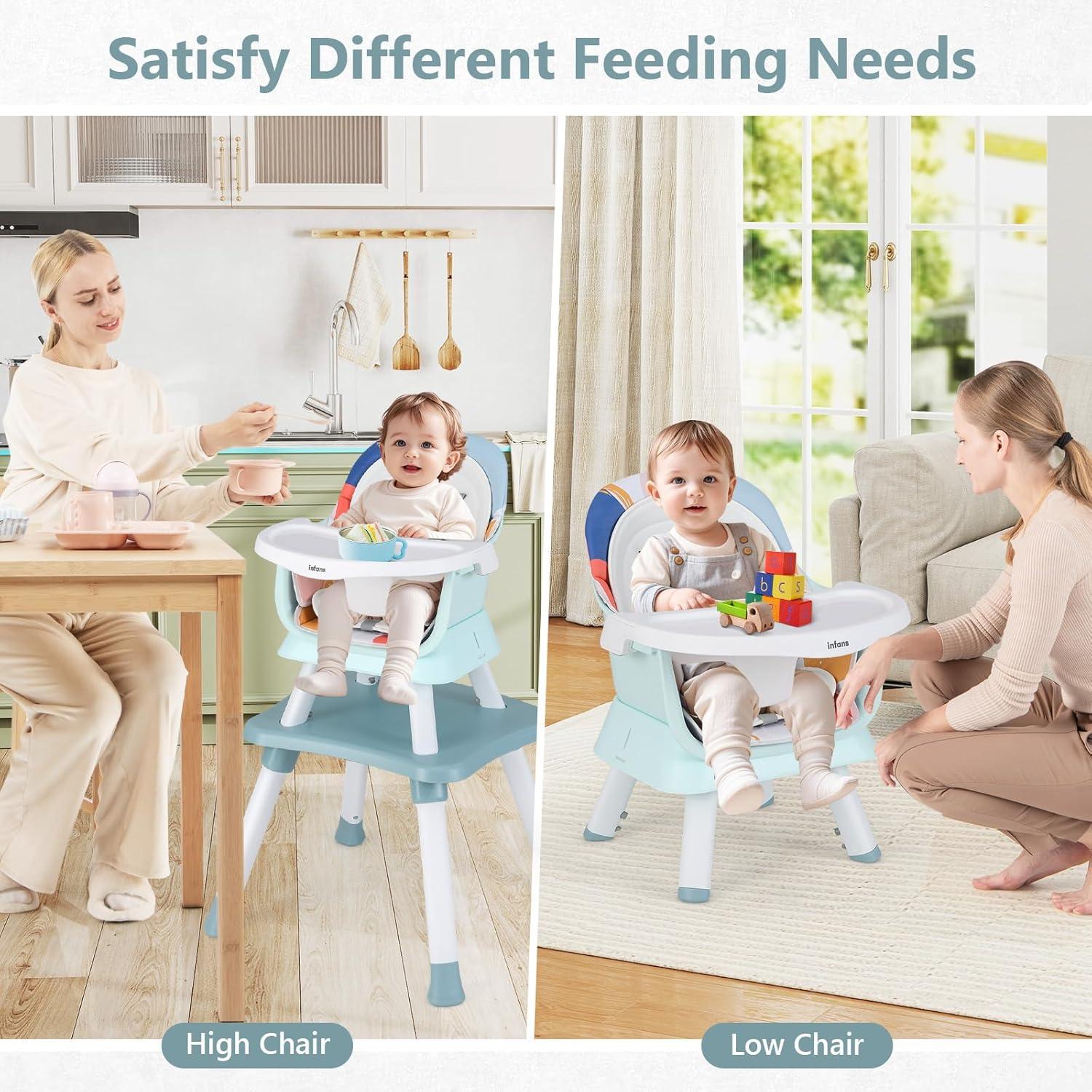 imageINFANS 8 in 1 Baby High Chair Convertible Highchair for Babies and Toddlers Infant Dining Booster Seat Building Block Table Kids Stool Table Chair Set with Removable Tray 8 in 1 Light BrownBaby Blue
