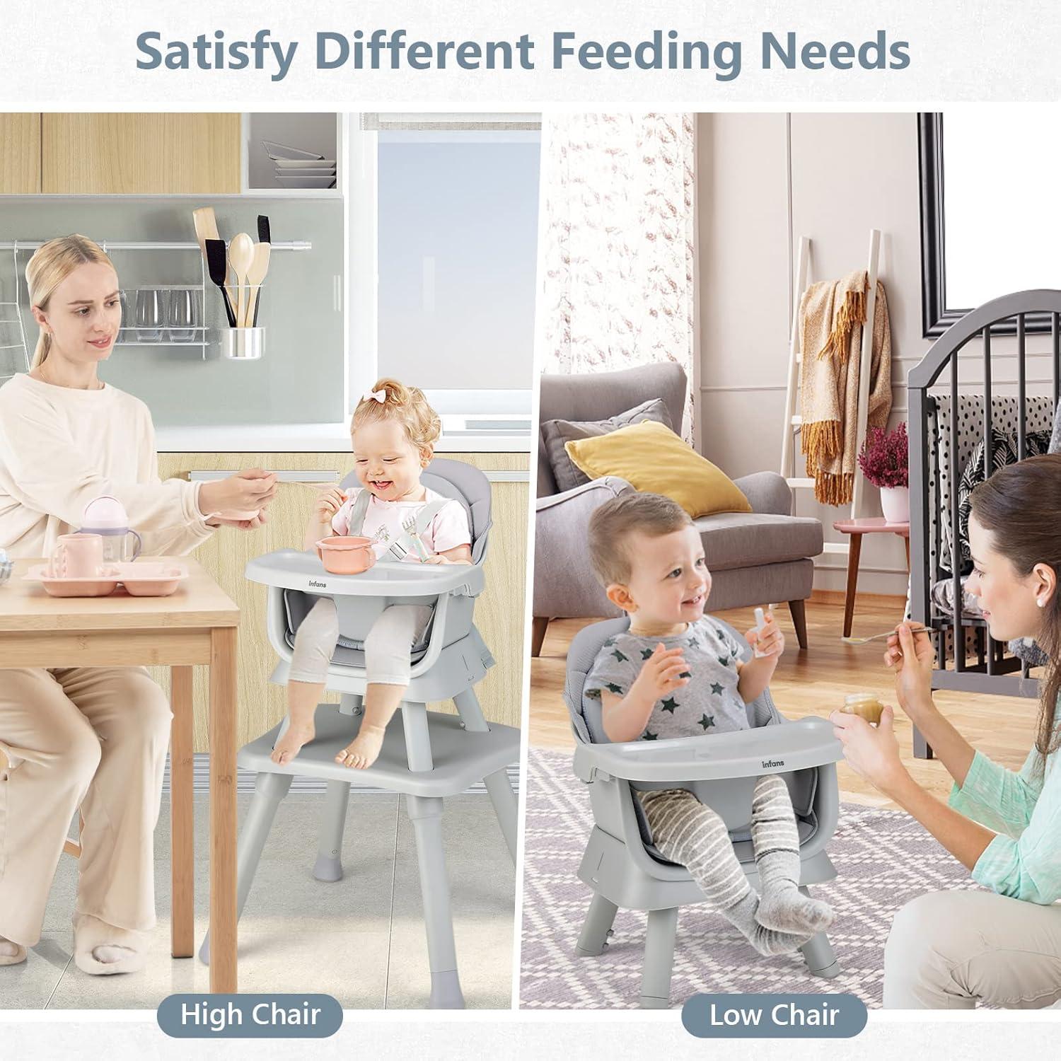 imageINFANS 8 in 1 Baby High Chair Convertible Highchair for Babies and Toddlers Infant Dining Booster Seat Building Block Table Kids Stool Table Chair Set with Removable Tray 8 in 1 Light BrownGrey