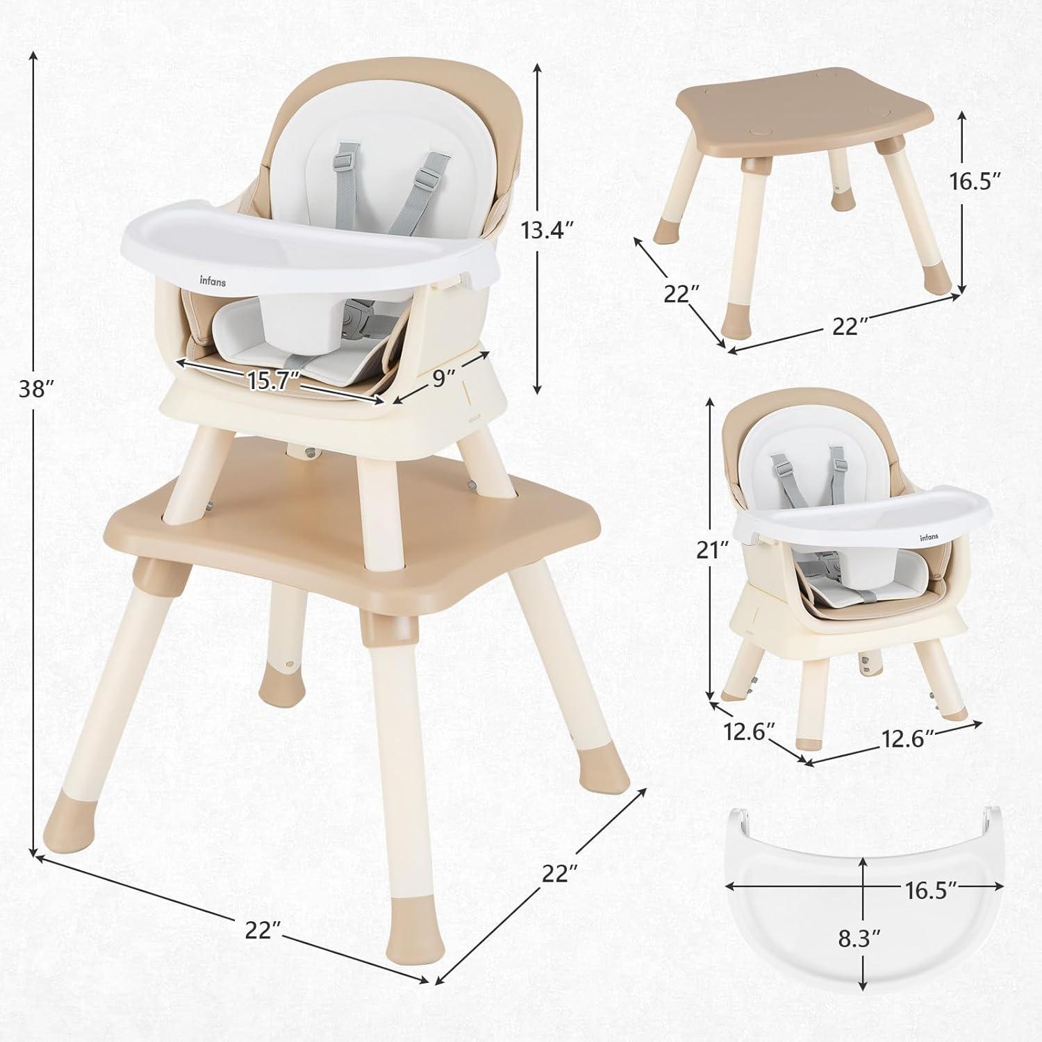 imageINFANS 8 in 1 Baby High Chair Convertible Highchair for Babies and Toddlers Infant Dining Booster Seat Building Block Table Kids Stool Table Chair Set with Removable Tray 8 in 1 Light BrownLight Brown