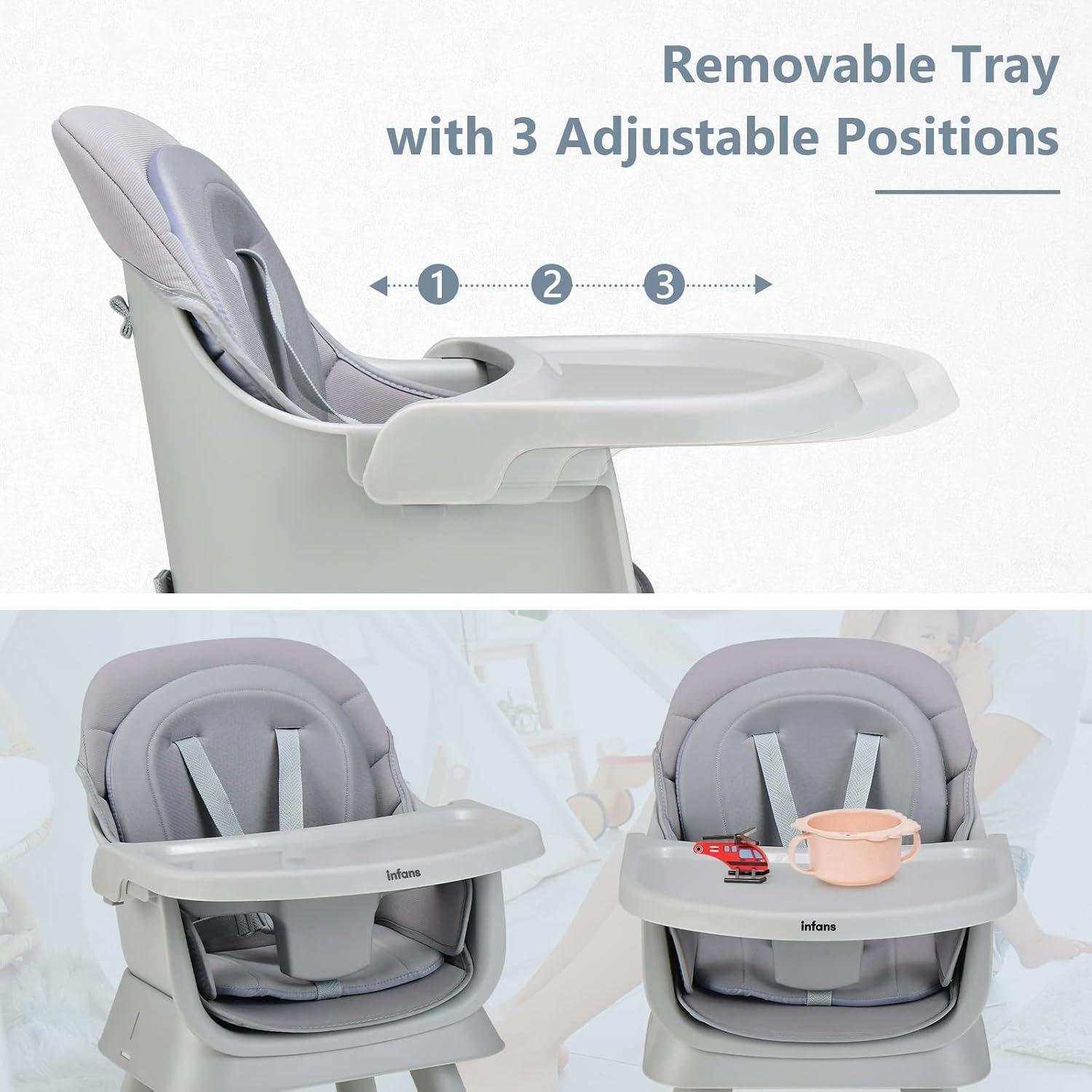imageINFANS 8 in 1 Baby High Chair Convertible Highchair for Babies and Toddlers Infant Dining Booster Seat Building Block Table Kids Stool Table Chair Set with Removable Tray 8 in 1 Light BrownGrey