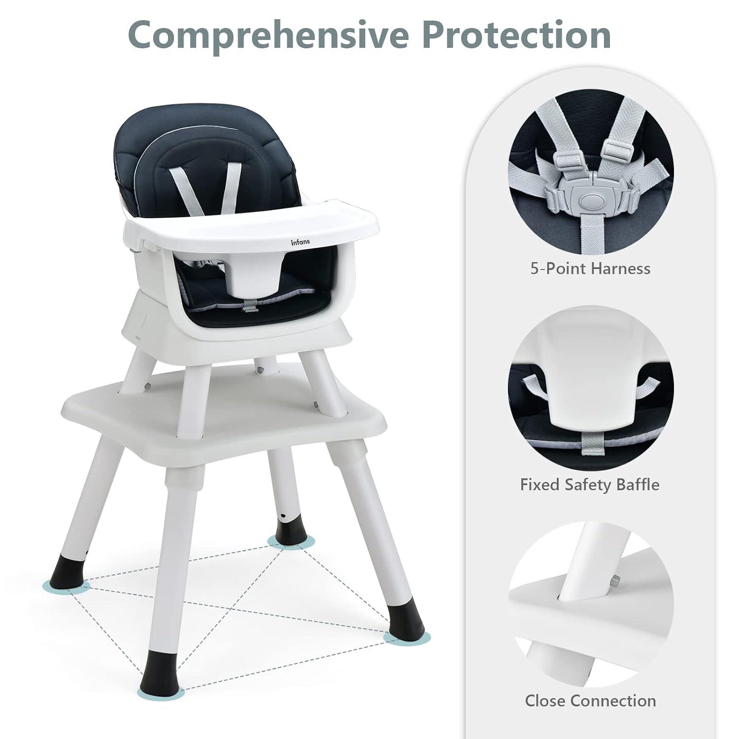 imageINFANS 8 in 1 Baby High Chair Convertible Highchair for Babies and Toddlers Infant Dining Booster Seat Building Block Table Kids Stool Table Chair Set with Removable Tray 8 in 1 Light BrownBlack