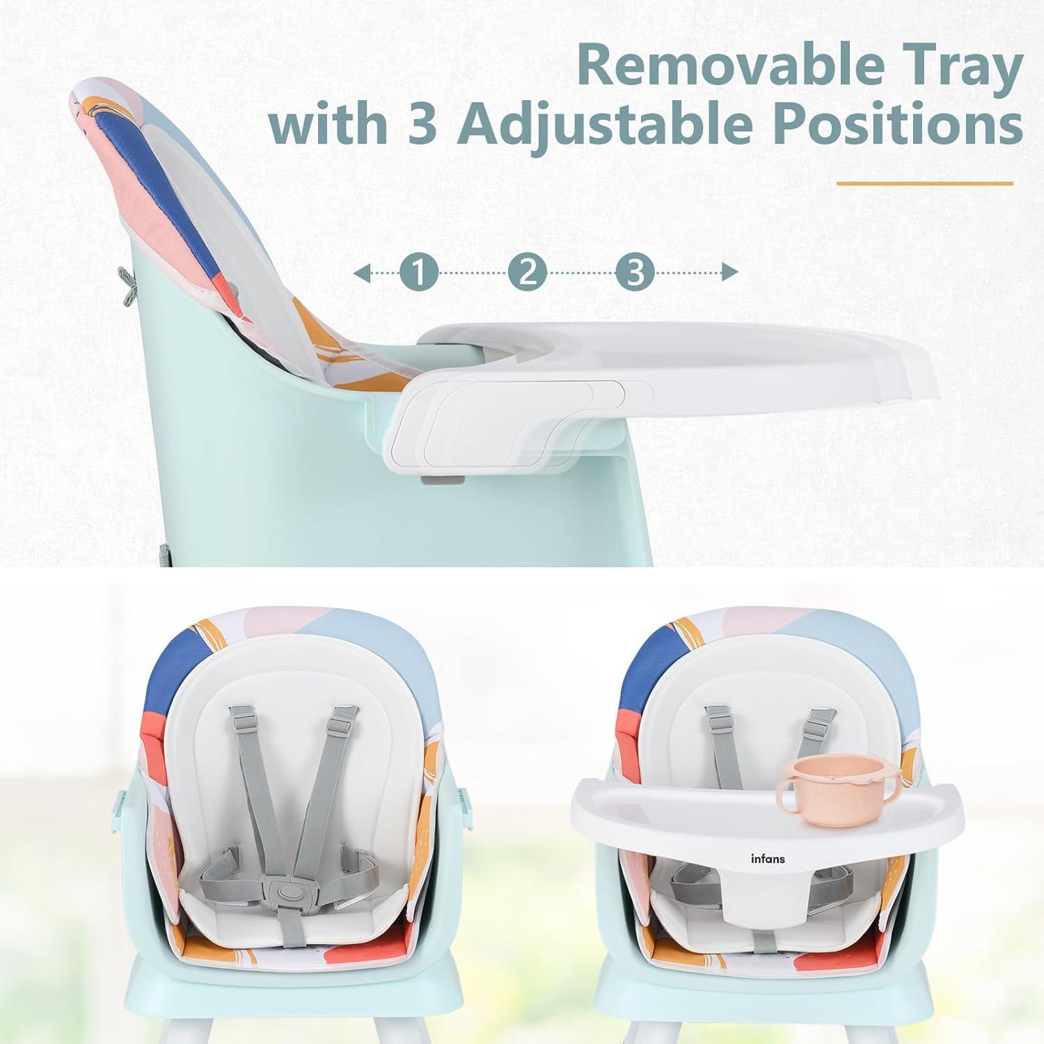 imageINFANS 8 in 1 Baby High Chair Convertible Highchair for Babies and Toddlers Infant Dining Booster Seat Building Block Table Kids Stool Table Chair Set with Removable Tray 8 in 1 Light BrownBaby Blue