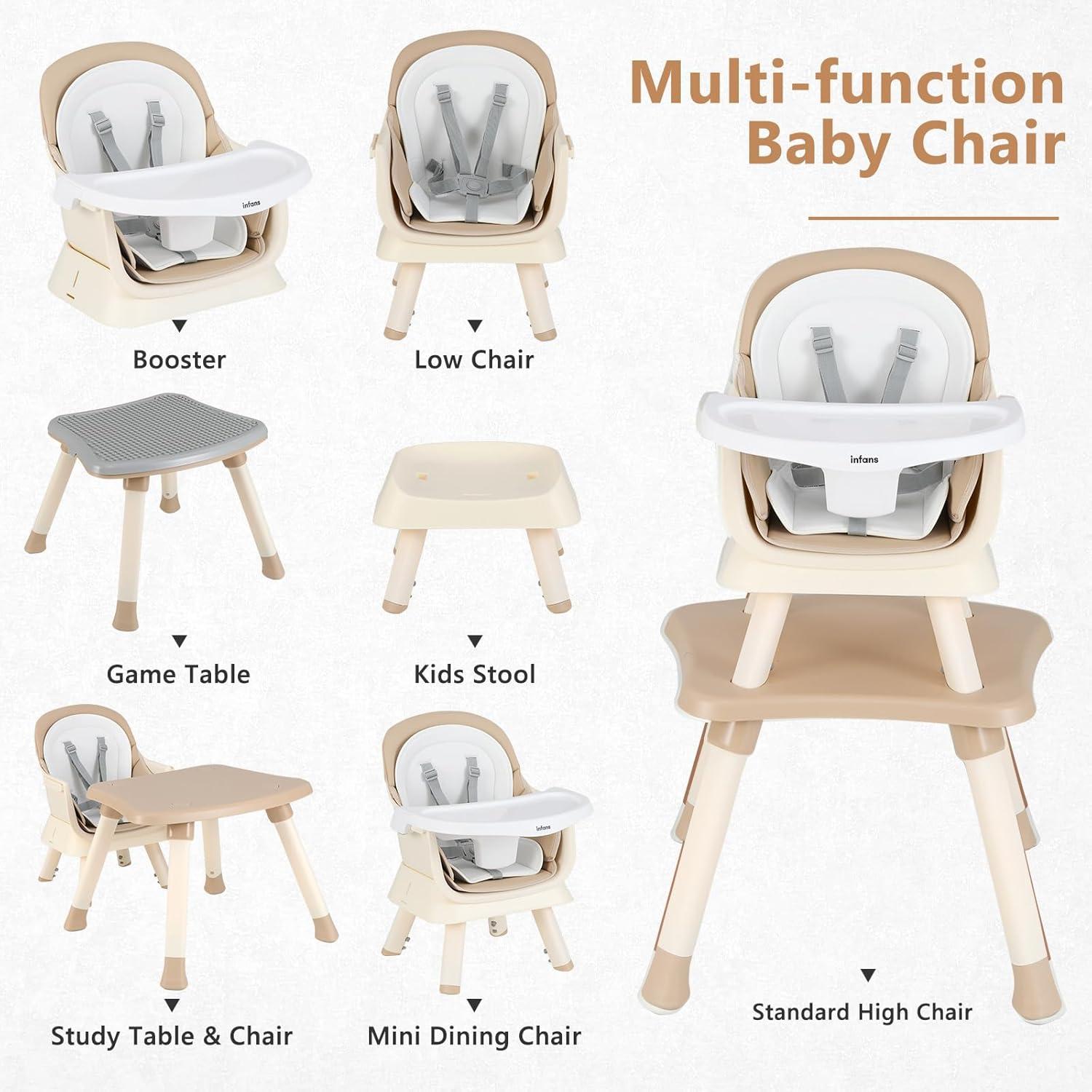 imageINFANS 8 in 1 Baby High Chair Convertible Highchair for Babies and Toddlers Infant Dining Booster Seat Building Block Table Kids Stool Table Chair Set with Removable Tray 8 in 1 Light BrownLight Brown