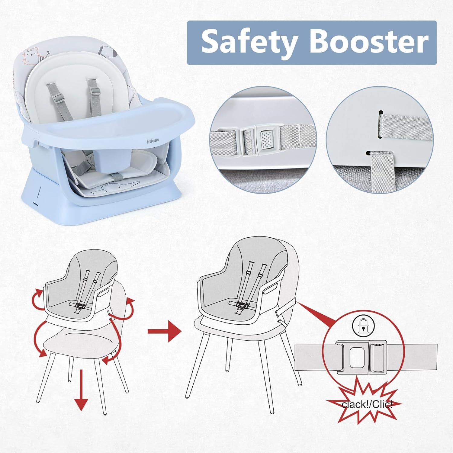 imageINFANS 8 in 1 Baby High Chair Convertible Highchair for Babies and Toddlers Infant Dining Booster Seat Building Block Table Kids Stool Table Chair Set with Removable Tray 8 in 1 Light BrownBlue