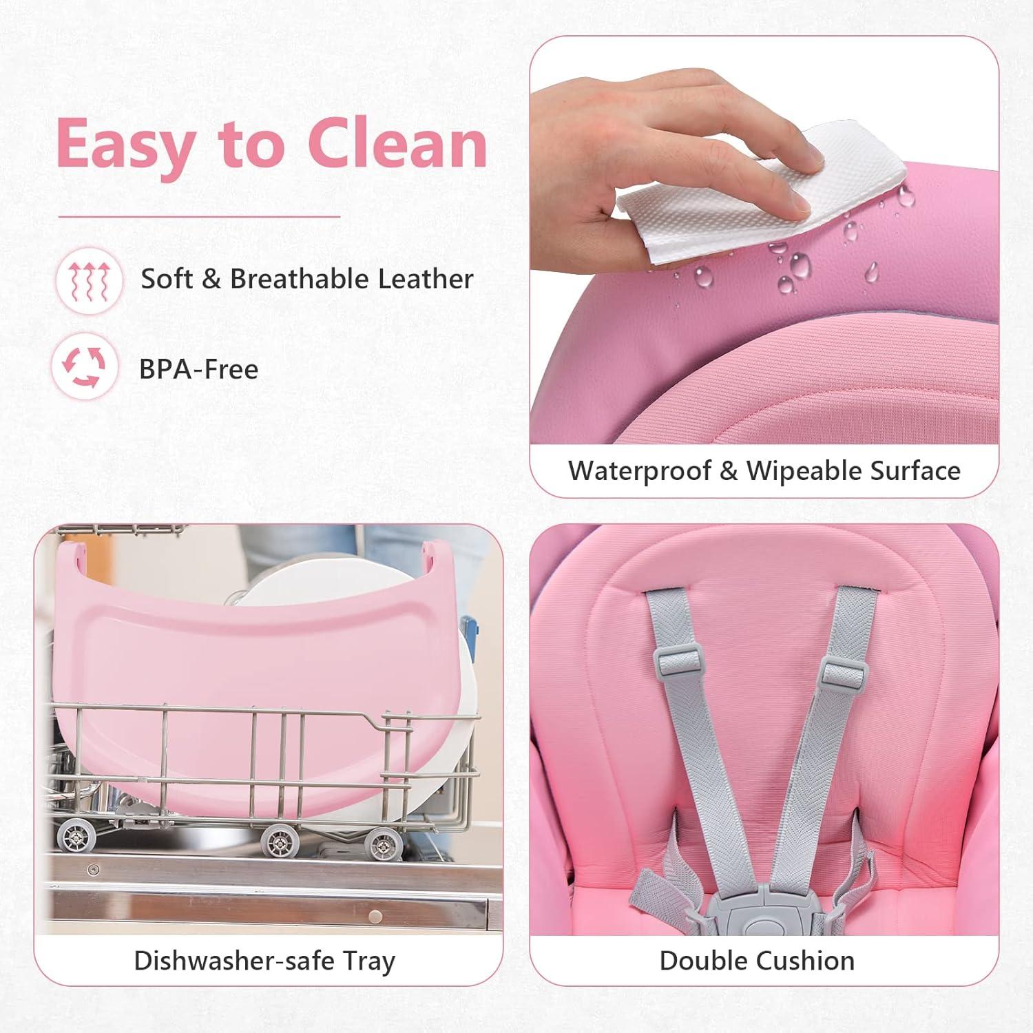 imageINFANS 8 in 1 Baby High Chair Convertible Highchair for Babies and Toddlers Infant Dining Booster Seat Building Block Table Kids Stool Table Chair Set with Removable Tray 8 in 1 Light BrownPink