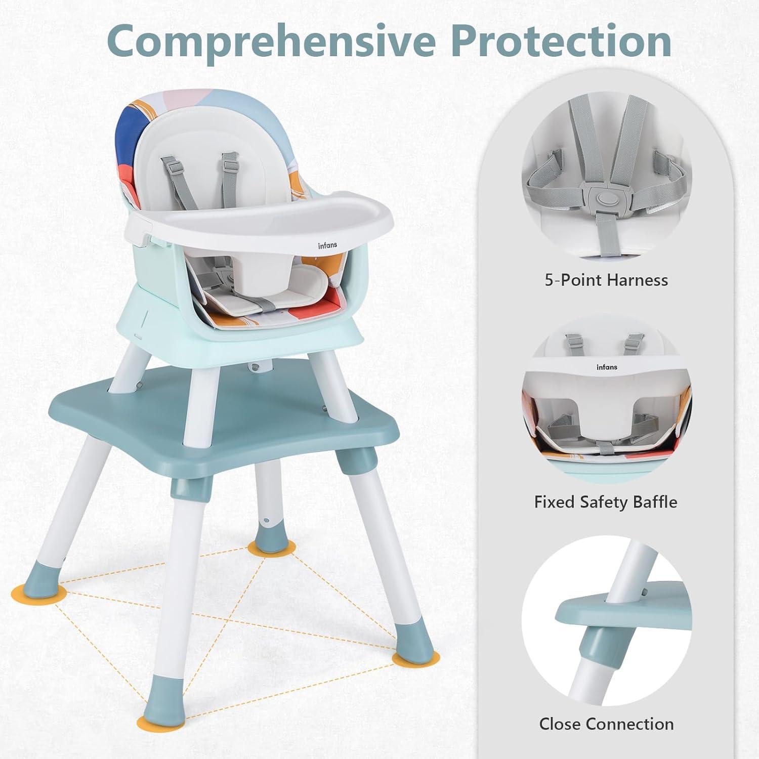 imageINFANS 8 in 1 Baby High Chair Convertible Highchair for Babies and Toddlers Infant Dining Booster Seat Building Block Table Kids Stool Table Chair Set with Removable Tray 8 in 1 Light BrownBaby Blue