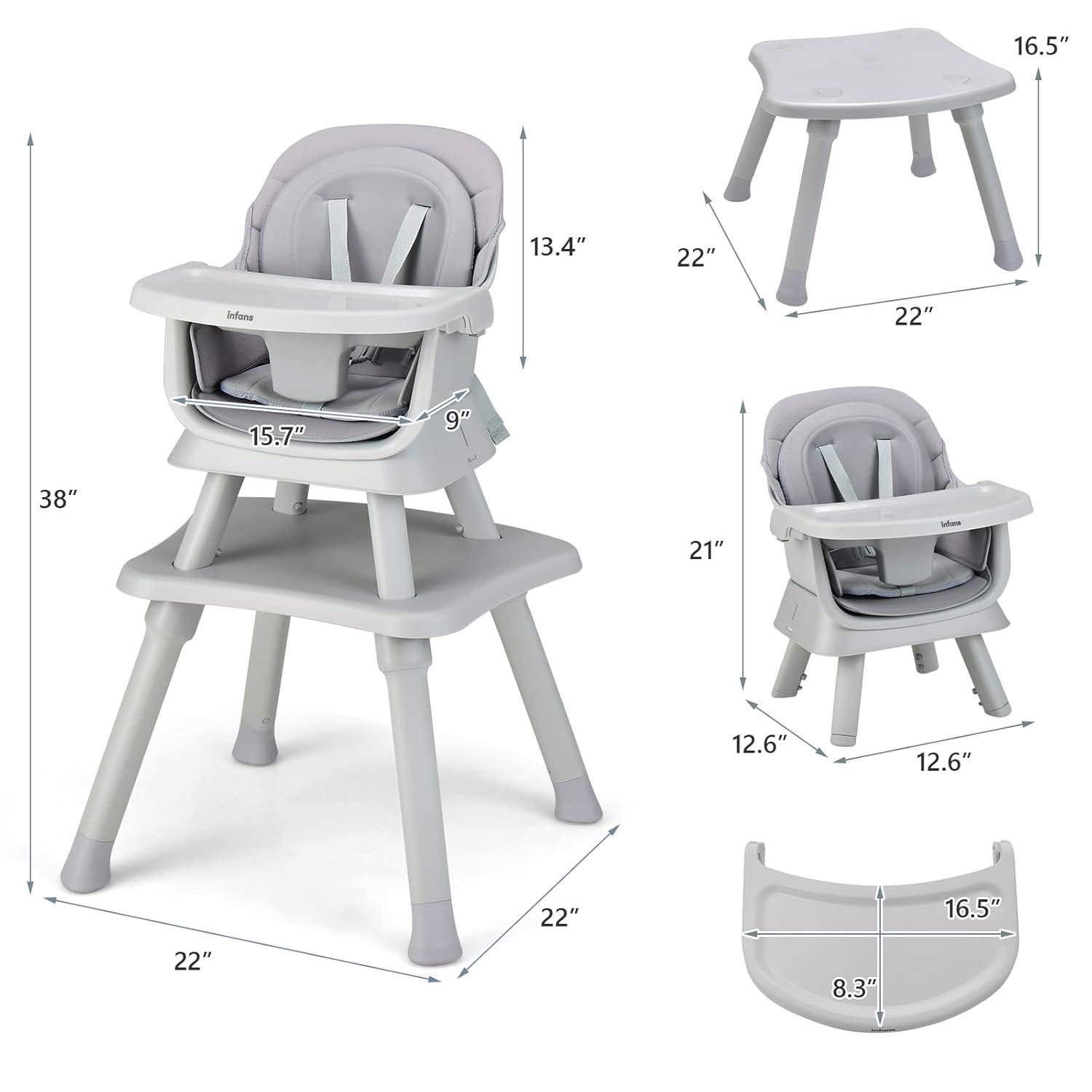 imageINFANS 8 in 1 Baby High Chair Convertible Highchair for Babies and Toddlers Infant Dining Booster Seat Building Block Table Kids Stool Table Chair Set with Removable Tray 8 in 1 Light BrownGrey