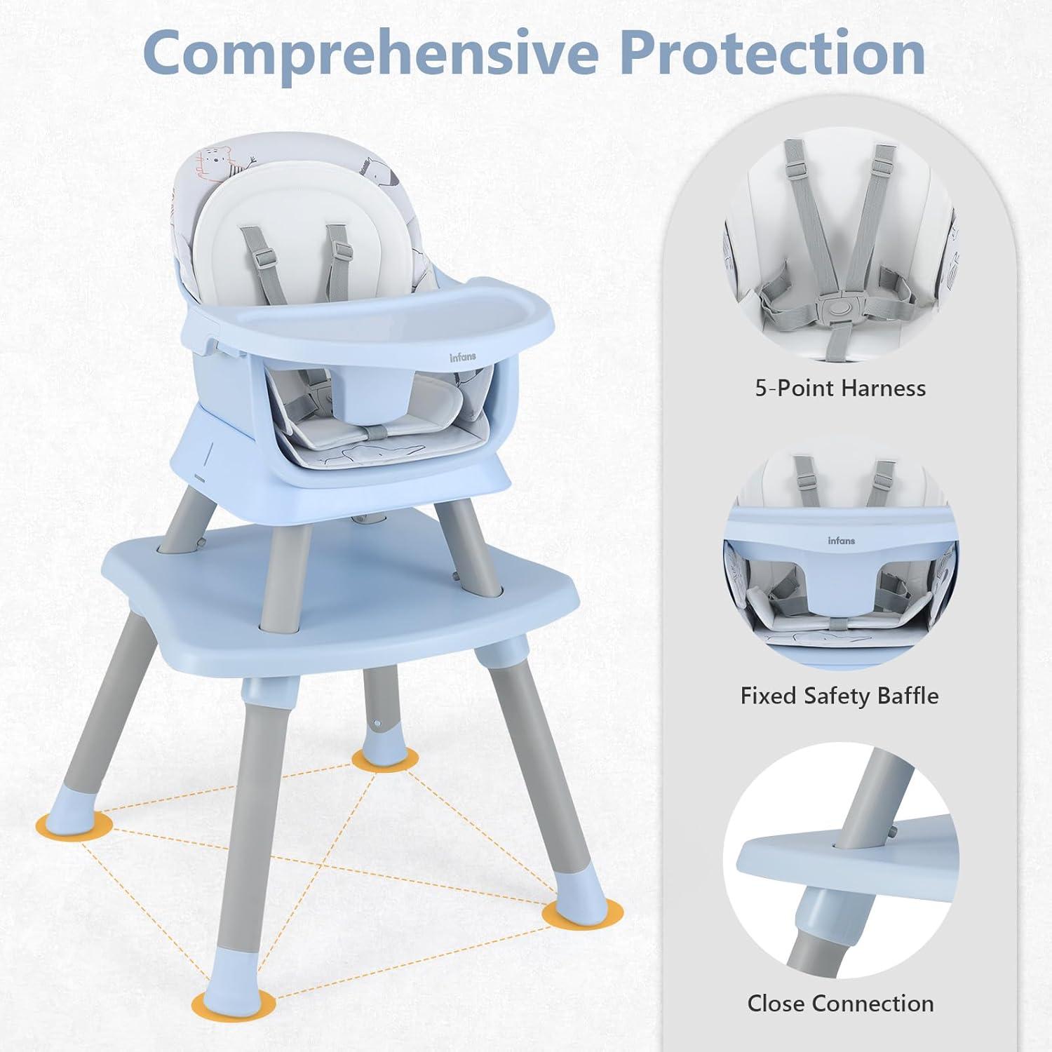 imageINFANS 8 in 1 Baby High Chair Convertible Highchair for Babies and Toddlers Infant Dining Booster Seat Building Block Table Kids Stool Table Chair Set with Removable Tray 8 in 1 Light BrownBlue