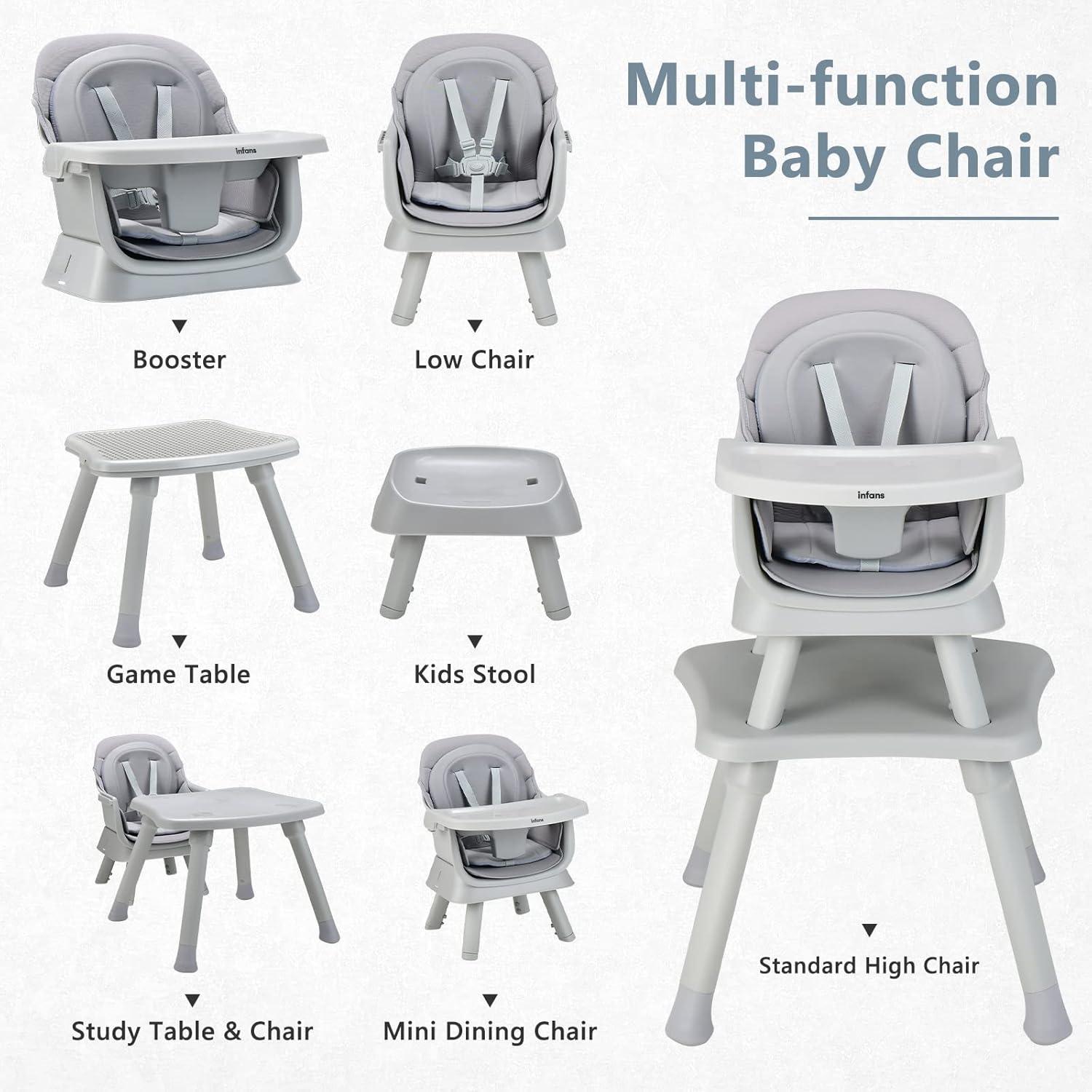 imageINFANS 8 in 1 Baby High Chair Convertible Highchair for Babies and Toddlers Infant Dining Booster Seat Building Block Table Kids Stool Table Chair Set with Removable Tray 8 in 1 Light BrownGrey