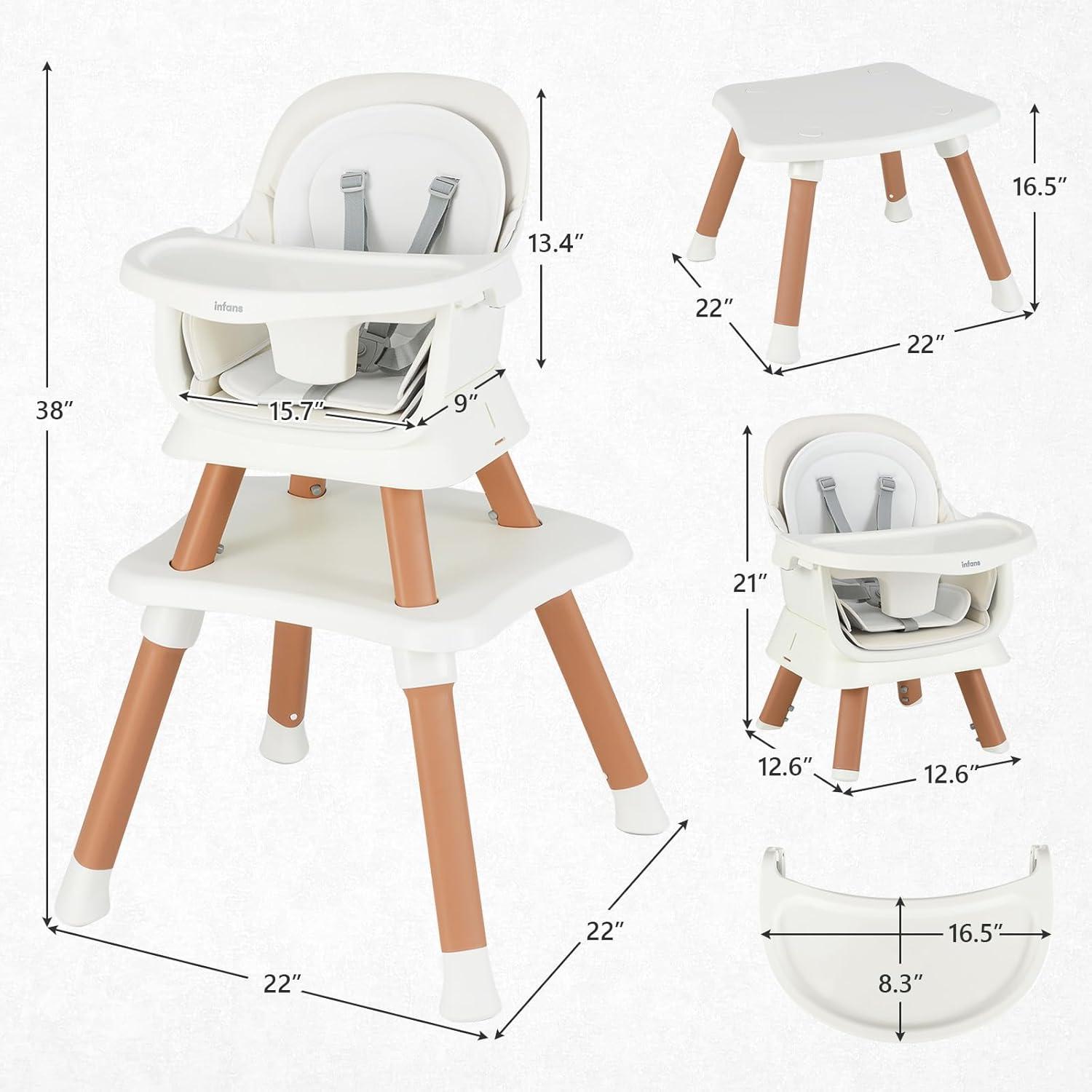 imageINFANS 8 in 1 Baby High Chair Convertible Highchair for Babies and Toddlers Infant Dining Booster Seat Building Block Table Kids Stool Table Chair Set with Removable Tray 8 in 1 Light BrownWhite